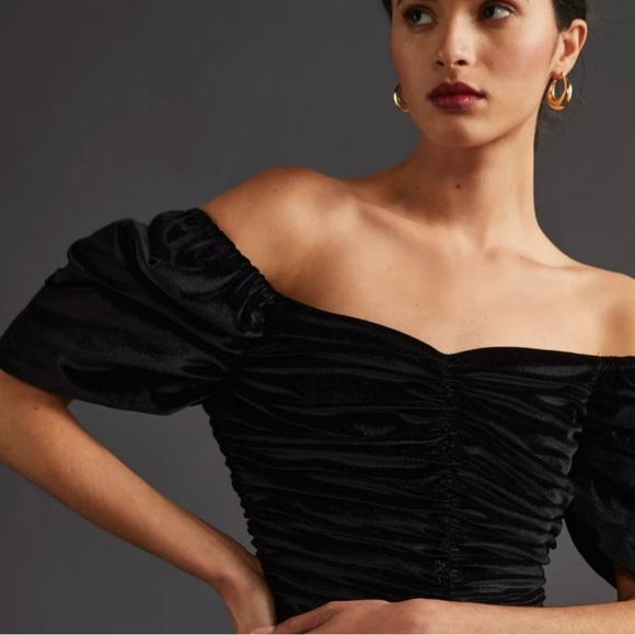 NEW Hutch / Anthropologie Ruched Puff-Sleeved Velvet Mini Dress Size 8 C7 - Picture 3 of 10